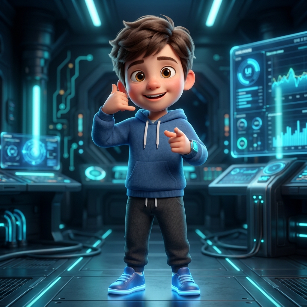 3D Pixar Character gesturing to contact form
